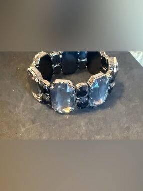 Crystal and Black Stretch Bracelet - Women's Fashion Jewelry